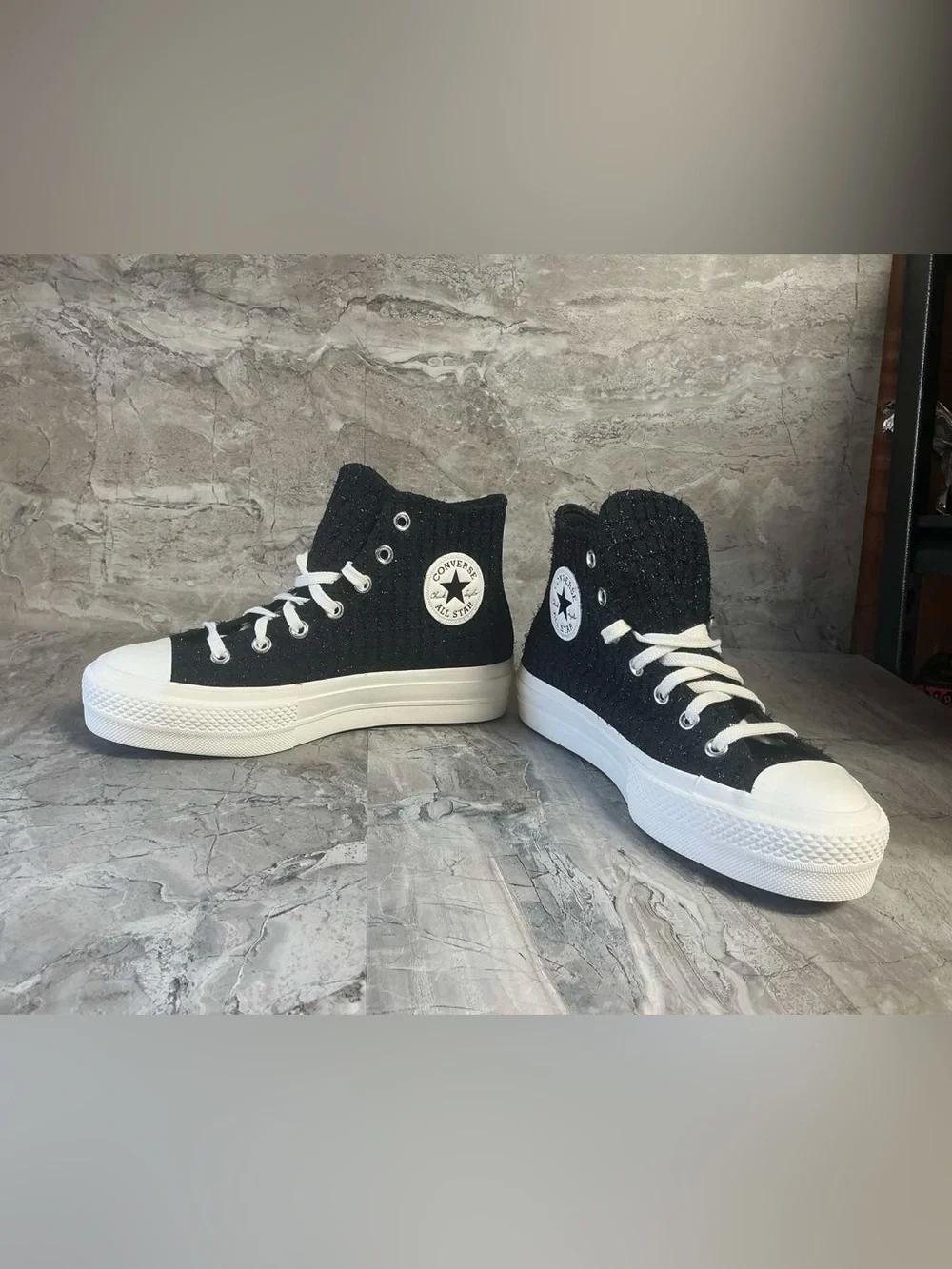 NEW Womens Converse Chuck Taylor All Star Lift Platform Tweed Shimmer Black
